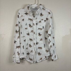 Janie And Jack Western Cow shirt Sz 8 Textured 100% Cotton Button Front